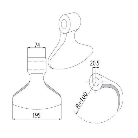 Picture of Hammer flail Perfect, L=195, hole=20.5, eyelet width=74mm