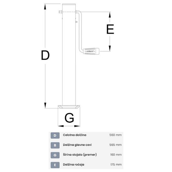 Slika Noga podporna 60x60 L-560mm - ročaj ob strani