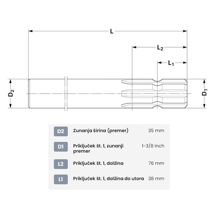 Picture of Osovina z 6 ripni, L-400mm 1-3/8