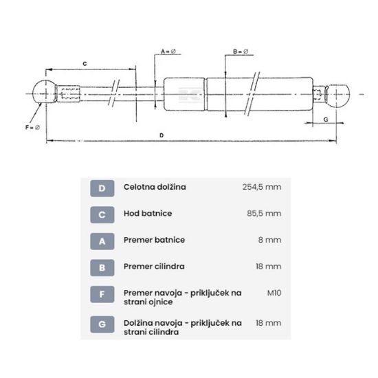 Picture of Plinska vzmet L-254,5mm 400N