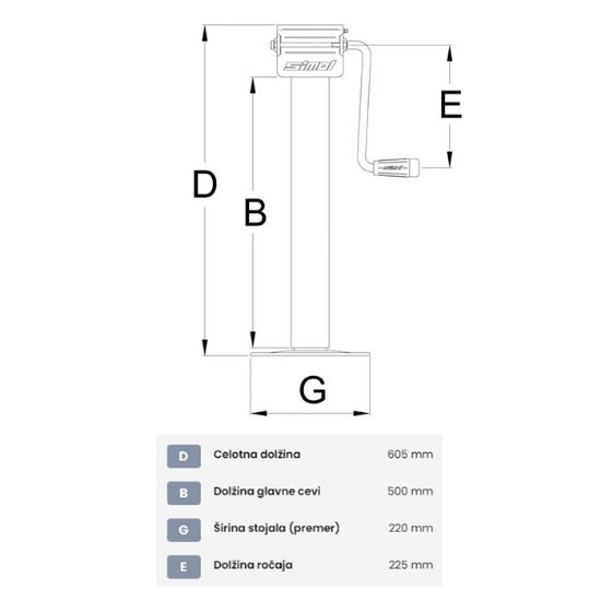 Slika Noga podporna 70x70 L-605mm - ročaj ob strani