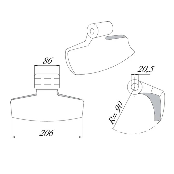 Slika Kladivo mulčerja Willibald FI-20,5mm, uho-86mm, širina-206mm