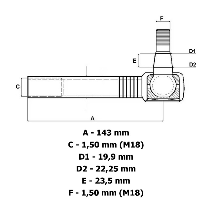 Bild von Končnik M18x1,5mm K-19,90 Steyr 133743601-notranji navoj
