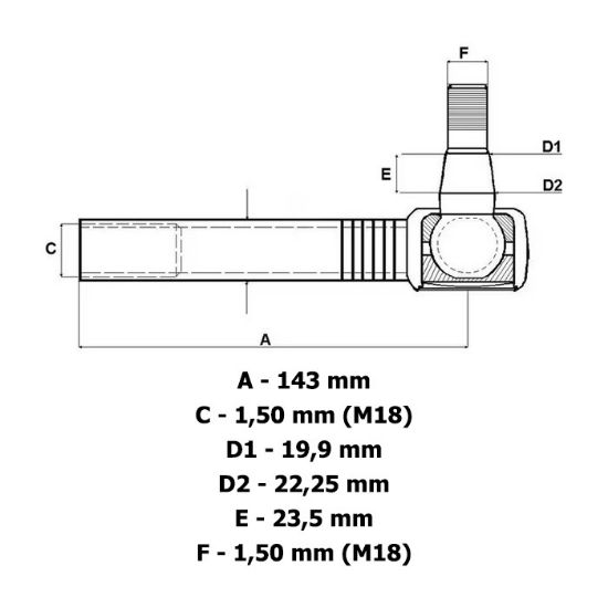 Bild von Končnik M18x1,5mm K-19,90 Steyr 133743601-notranji navoj