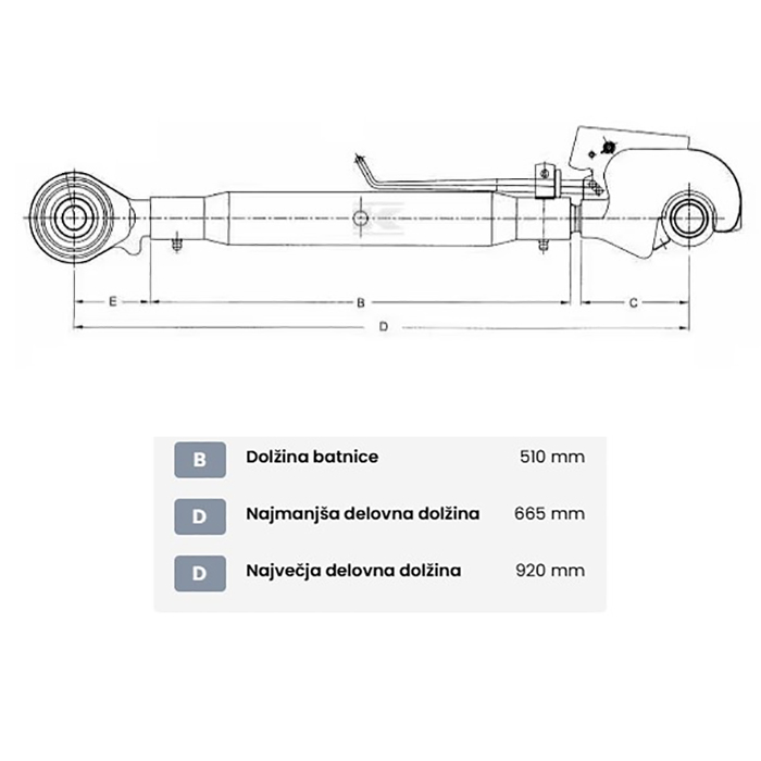 Picture of Topling ročica avtomatski priklop=25 na traktorju=22mm,665-920 mm