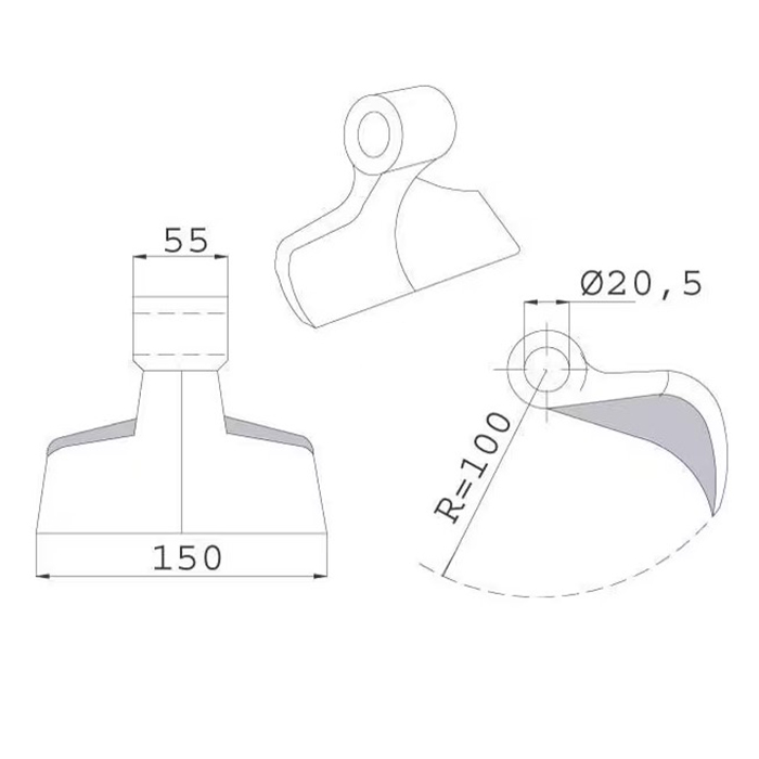 Slika Kladivo mulčerja luknja 20,5mm, uho 55mm, 150mm spodaj