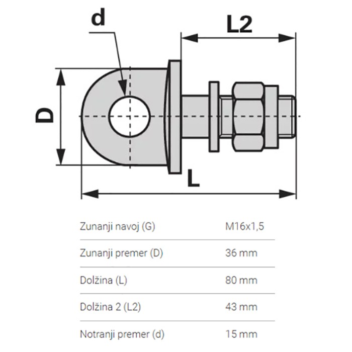 Slika Vijak roke stabilizatorja M16x1,5,L=80mm