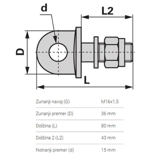 Slika Vijak roke stabilizatorja M16x1,5,L=80mm