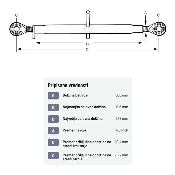 Picture of Top link arm 19-25, 610-855mm