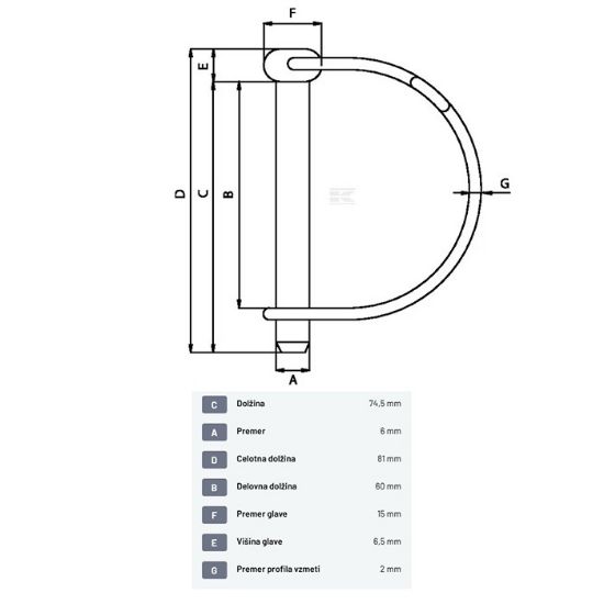 Bild von Zatik vzmetni fi=6x60mm polkrožno zapiranje