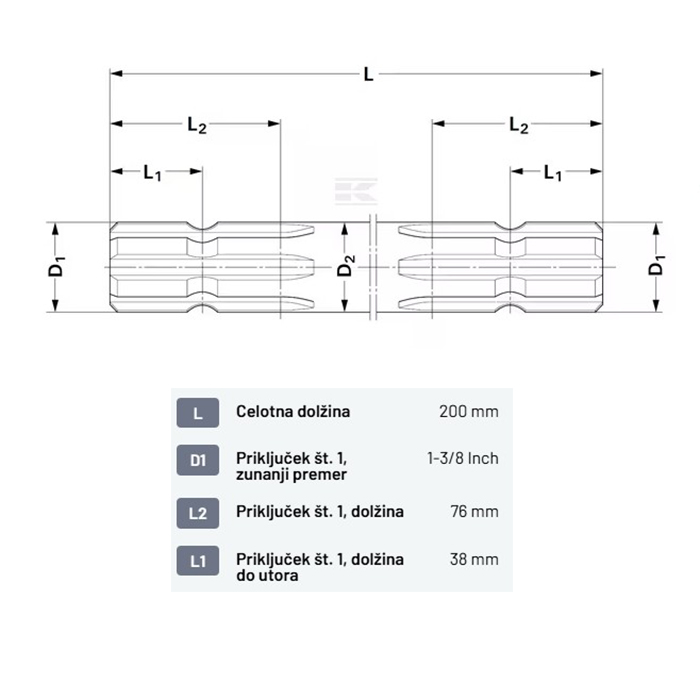 Bild von Osovina z 6 ripni L-200mm, ripni obojestransko