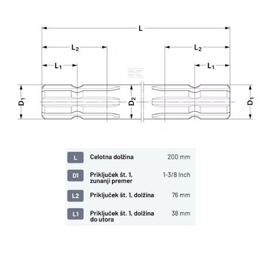 Bild von Osovina z 6 ripni L-200mm, ripni obojestransko
