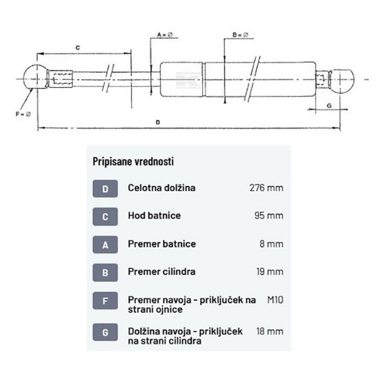 Bild von Plinska vzmet L-275mm 200N Fendt F258514210020
