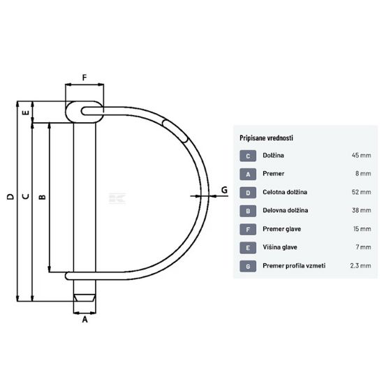 Bild von Zatik vzmetni fi=8x45mm polkrožno zapiranje