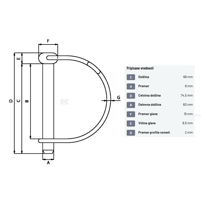 Bild von Zatik vzmetni fi=8x68mm polkrožno zapiranje
