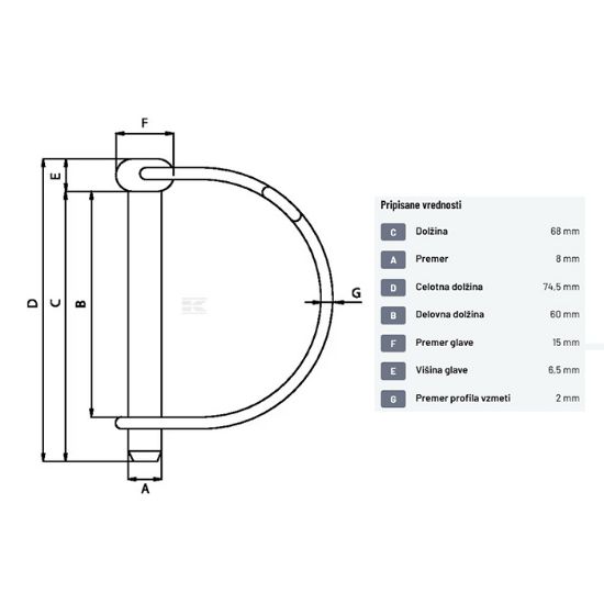 Bild von Zatik vzmetni fi=8x68mm polkrožno zapiranje