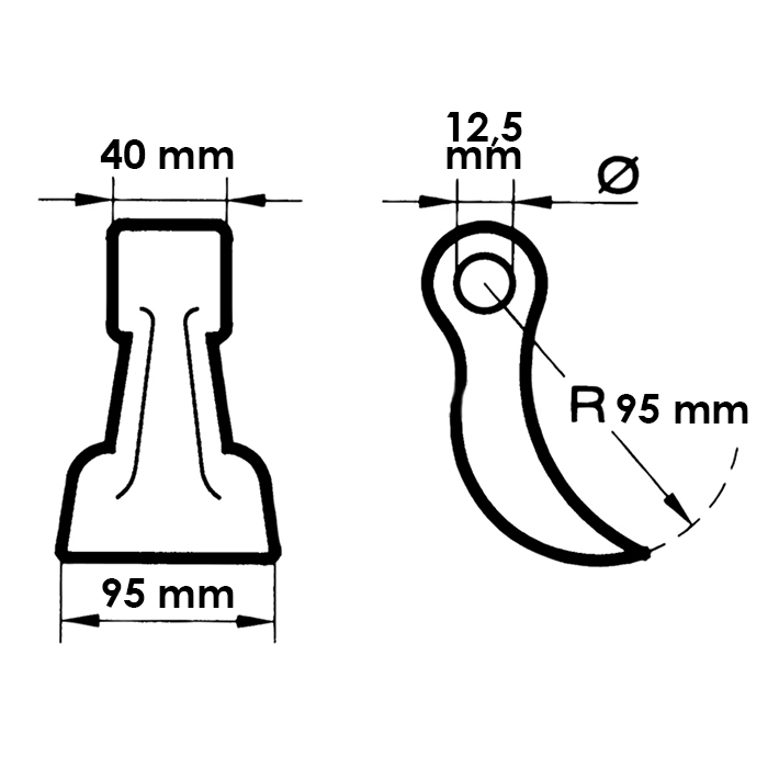 Picture of Kladivo mulčerja Ferri luknja=12,5mm, uho=40mm, širina=95mm