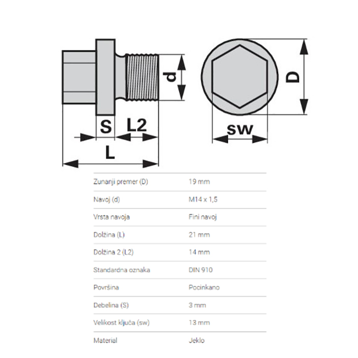 Slika Čep M14x1,5 zaporni za nosilec filtra goriva
