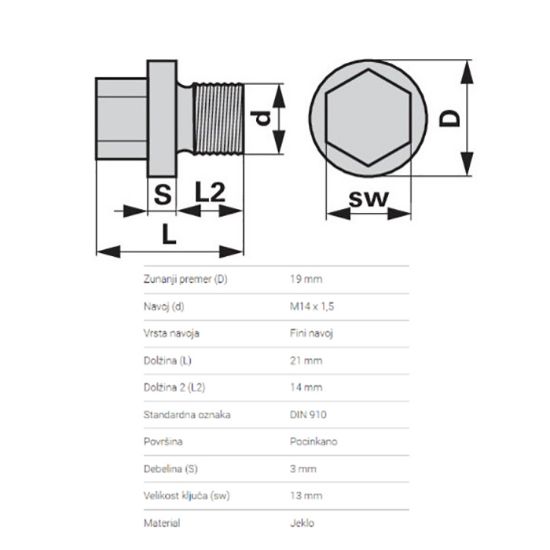 Slika Čep M14x1,5 zaporni za nosilec filtra goriva