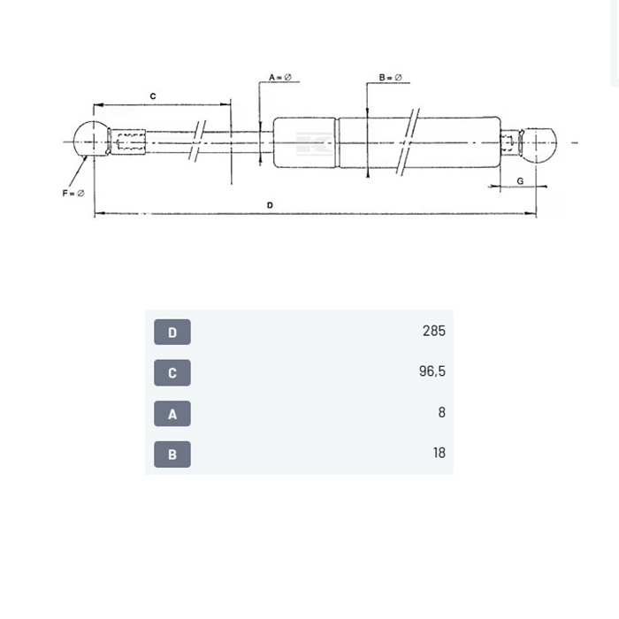 Picture of Plinska vzmet L-285 mm F-400N 0.023.8838.4