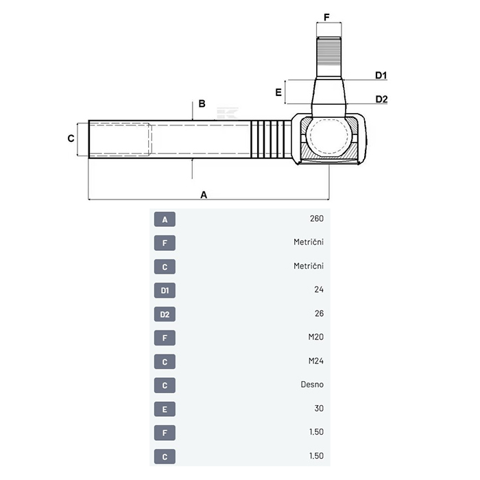 Slika Končnik M24x1,5 K24 desni krivi Carraro 350954