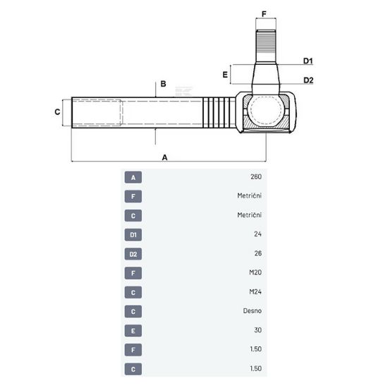 Slika Končnik M24x1,5 K24 desni krivi Carraro 350954