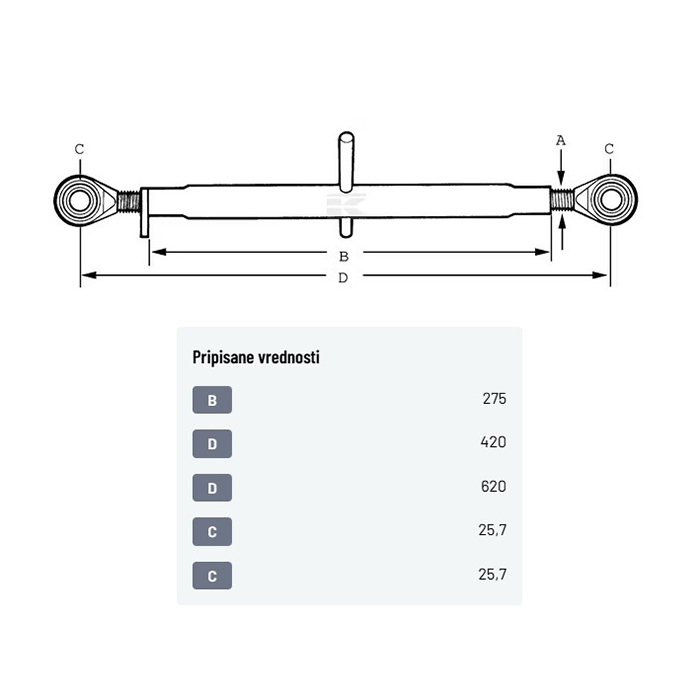 Picture of Top link arm 25-25, 457-680mm