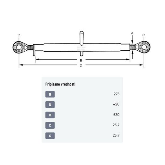 Picture of Top link arm 25-25, 457-680mm