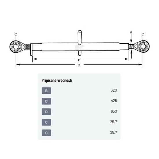 Slika Topling ročica 25-25 425-650mm