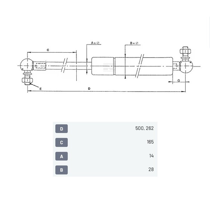 Slika Plinska vzmet L-500mm F-500N MF, Landini 3380149M2