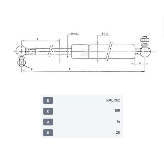 Slika Plinska vzmet L-500mm F-500N MF, Landini 3380149M2