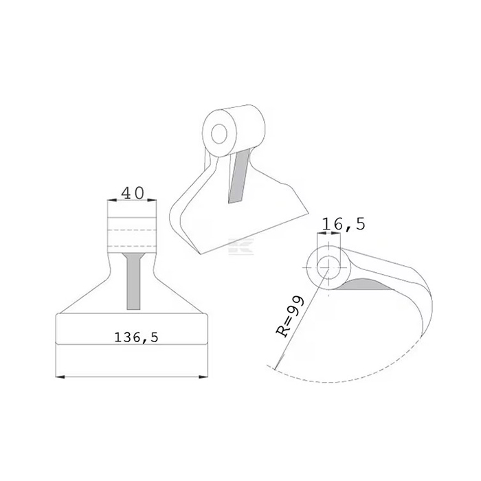 Picture of Kladivo mulčerja luknja 16,5mm, uho 40mm,širina 137mm (polmer 99)