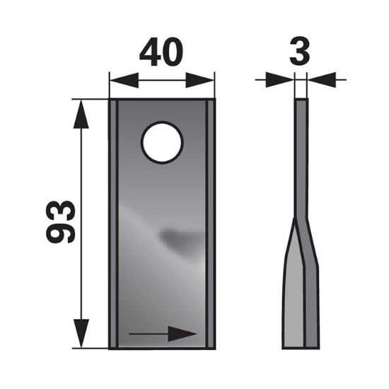 Picture of Nož RK 93x40x3mm Kuhl levi 56151200 - luknja=16,2