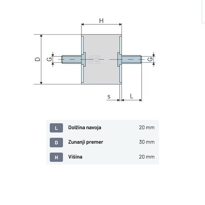Slika Amortizer gumi z vijaki M8x30x20
